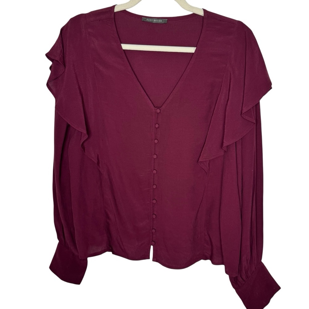 Suzy Shier Burgundy Blouse with Ruffles size M